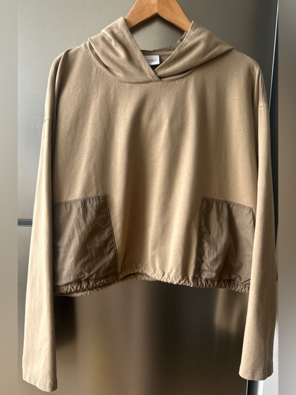 Outdoor Voices Cropped Hoodie Organic Cotton Blend Beige L